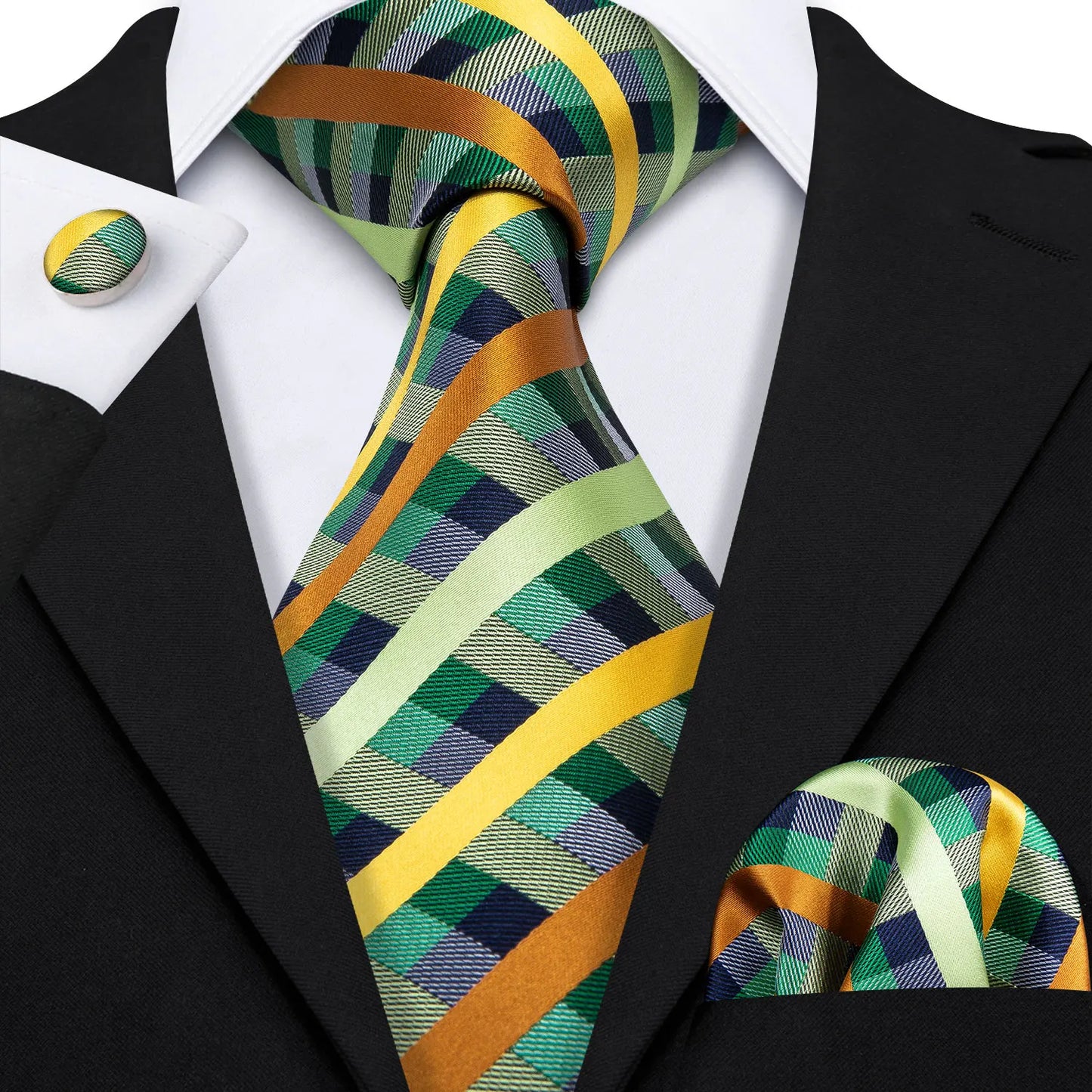 Amazony Epic Green Silk Mens Tie Hanky Cufflinks Set Mint Grass Teal Bottle Sage Pea Green Necktie For Male Wedding Business Party