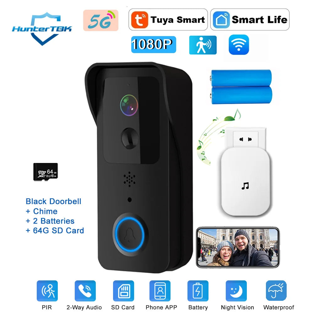 5GHz 2.4GHz Wireless WIFI Doorbell 1080P Video Intercom Door Bell with Camera Tuya Smart PIR Motion Detection Home Security Bell