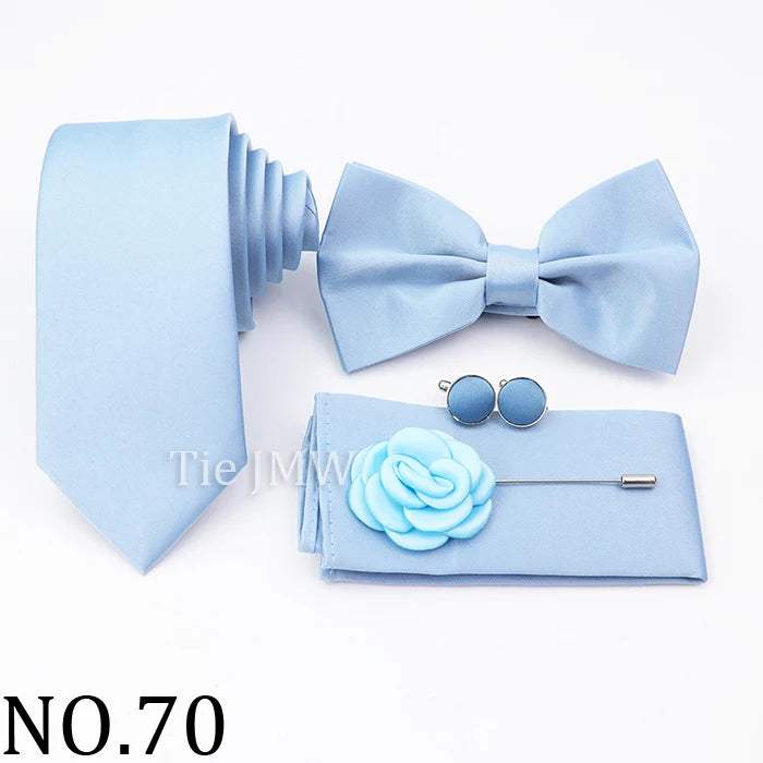 Hot Sale Pink Purple Sage Green Tie Set Polyester Necktie Bowtie Cufflink Brooch For Groom Suit Wedding Cravat Shirt Accessory