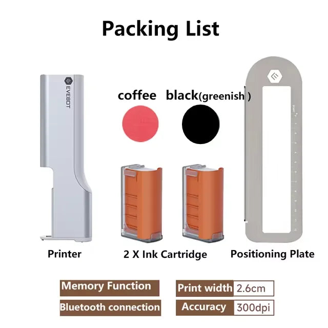 EVEBOT Food Inkjet Printer Handheld DIY Printpen With Auxiliary Ruler Print Size 26*1000 MM Custom Printing for Cafes Bakeries