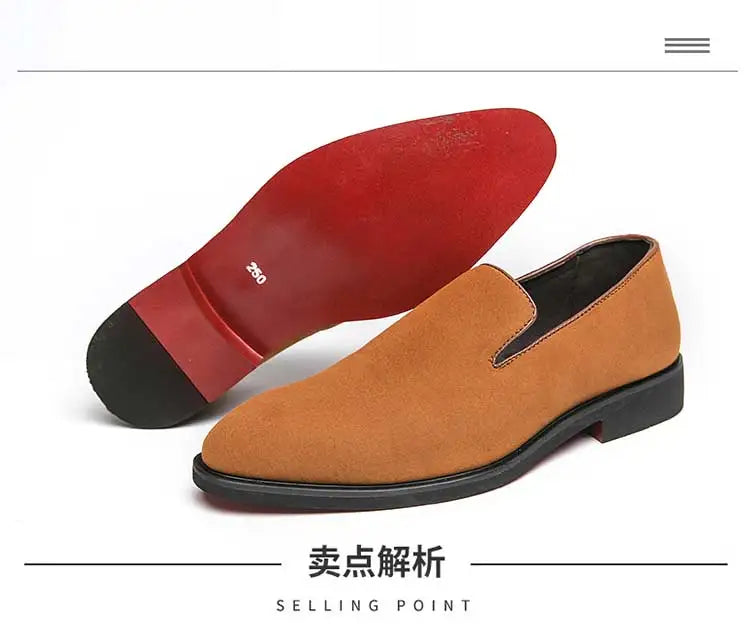 New 2024-2025 Red Sole Loafers Black Wedding Shoes for Men Yellow Flock Round Toe Slip-On Men's Business Dress Shoes Size 38-46