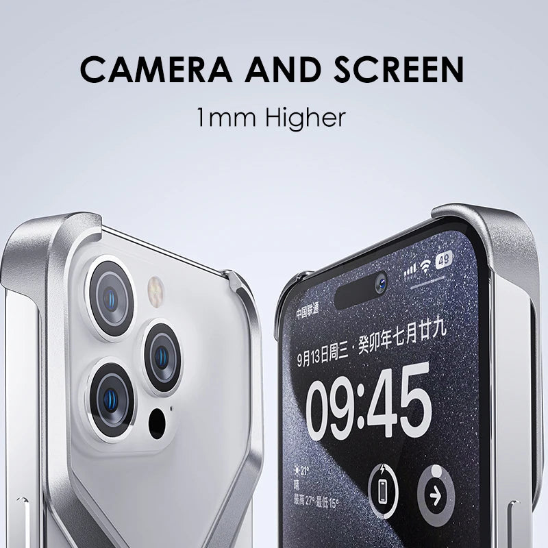 Aluminum Alloy Rimless X Type Phone Case For iPhone 14 15 Pro Max Metal Heat Dissipation Removable Armor Shockproof Cover Funda