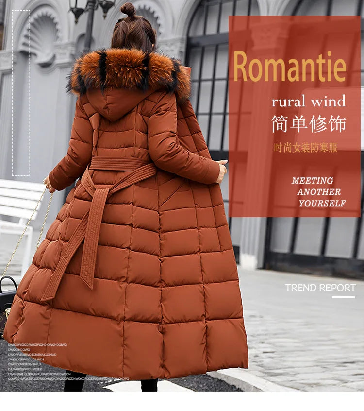 New 2024 - 2025 X-Long Down Jacket Women Casual Thick Warm Padded Coat Winter Loose Solid Hooded Parkas Lady Korean Fashion Solid Long Overcoa