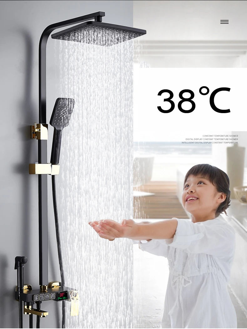 New 2024-2025 Chrome Digital Bathroom Shower System for Bathroom Accessories Brass Bathroom Mixer Faucet Thermostatic Digital Shower Set Plus FREE SHIPPING