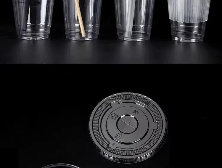 100pcs 98/90mm Caliber Cup Lid Disposable Plastic Transparent Cup Cover Milk Tea Coffee Drinks Packaged Leak Proof Cup Lids
