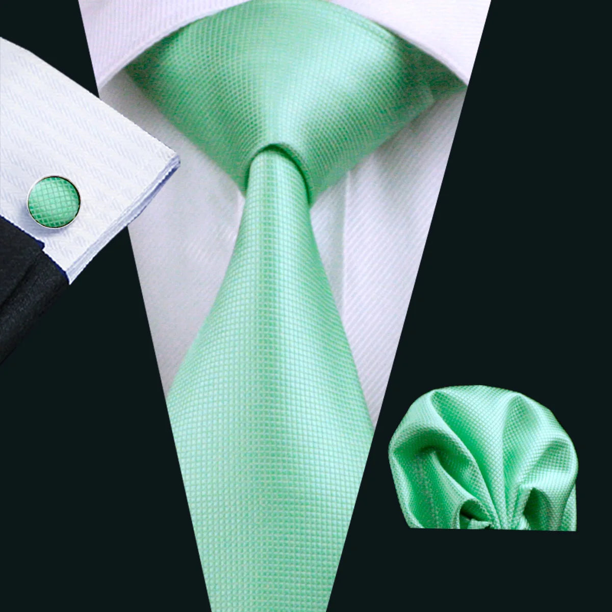 Green Men Tie Wedding Silk Solid Necktie Pocket Square Cufflinks Sets New Suit High Quality Party Business Designer