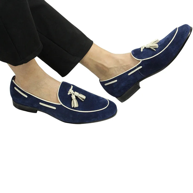 Our New Collections 2025 Penny Blue Loafer Men Shoes Fashion Tassel One-step Summer Casual Daily Office Shoes for Men Cow Suede High quality Customized