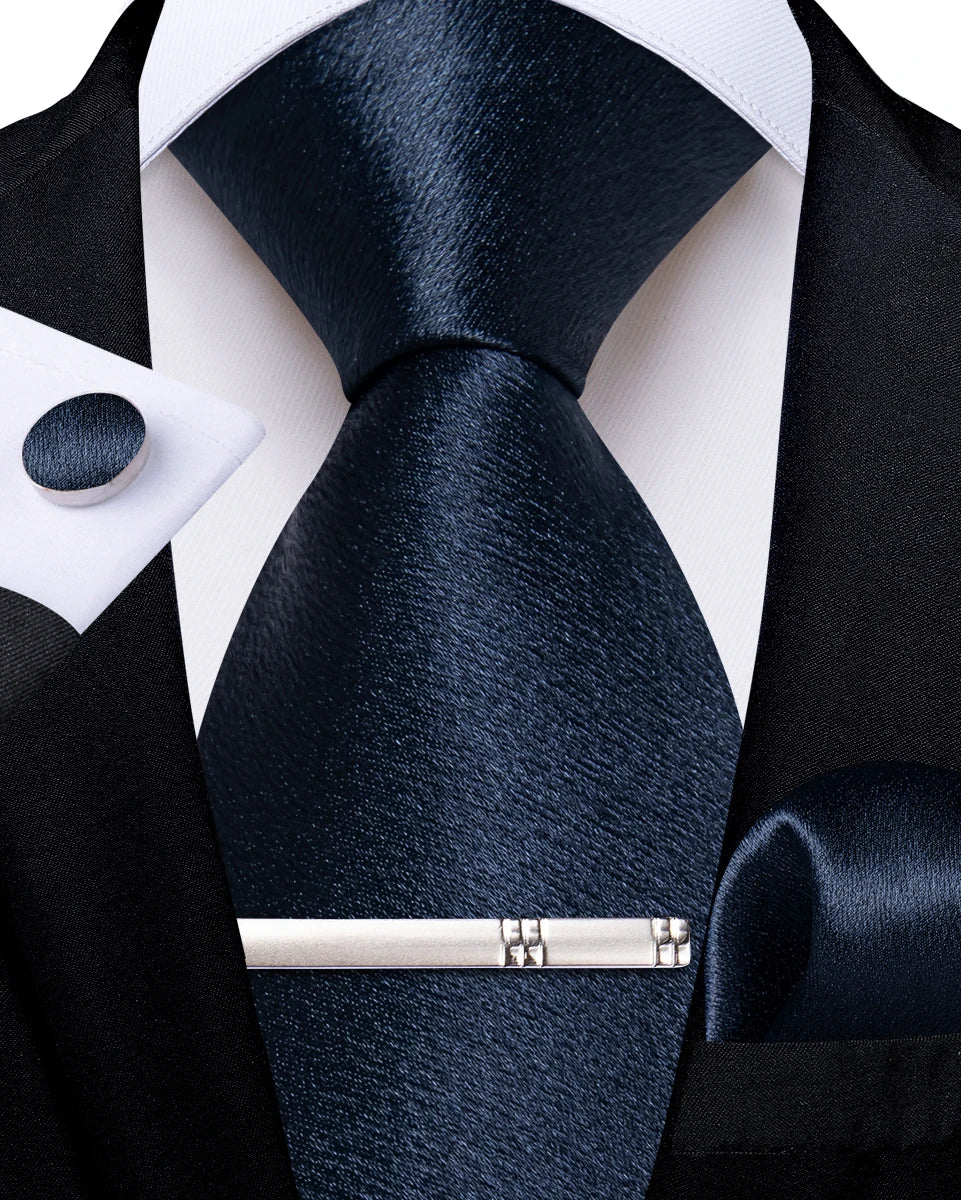 4Pcs Solid Green Brown Black Blue Red Satin 8cm Men Tie Set Handkerchief Cufflinks Wedding Party Accessories Gift for Husband