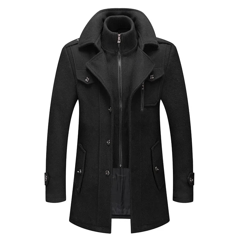 New Collection 2024-2025 Winter Mens Woollen Jacket High-quality Business Casual Jackets Male Long Style Stand Collar Solid Color Thicken Warm Wool Coats