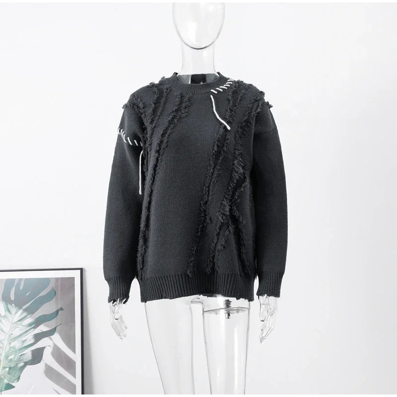 Man Panelled Contrast O neck Sweater 2024-2025 Autumn Winter Vintage Loose Long Sleeves Knitted Pullover Fashion Casual Male Jumper