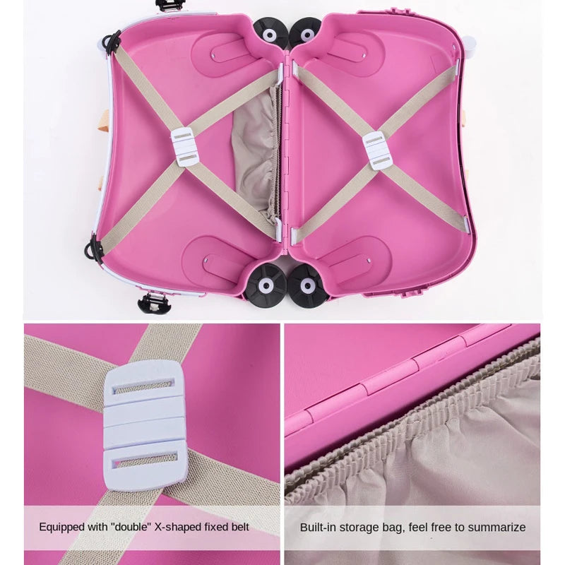 Children's Suitcase on Wheels Can Sit and Ride Cute Cartoon Small Rolling Luggage Toy Suitcase for Kids Outdoors Travel Bag