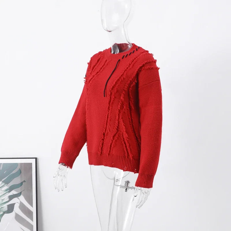 Man Panelled Contrast O neck Sweater 2024-2025 Autumn Winter Vintage Loose Long Sleeves Knitted Pullover Fashion Casual Male Jumper