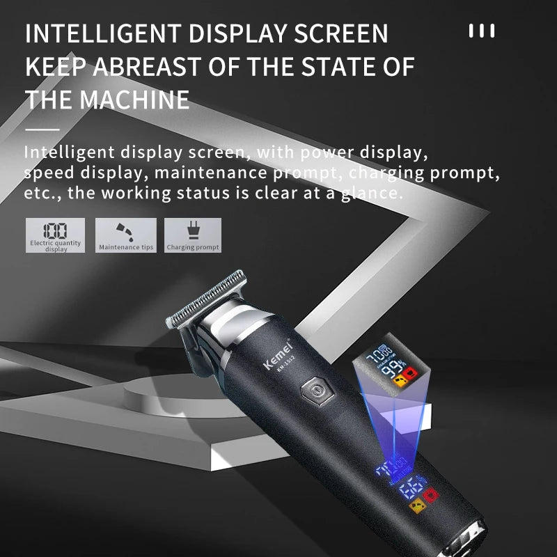Kemei Professional Hair Trimmer Rechargeable Electric Hair Clippers Cordless Zero Gap hair cutting machine 7000RPM LCD Display