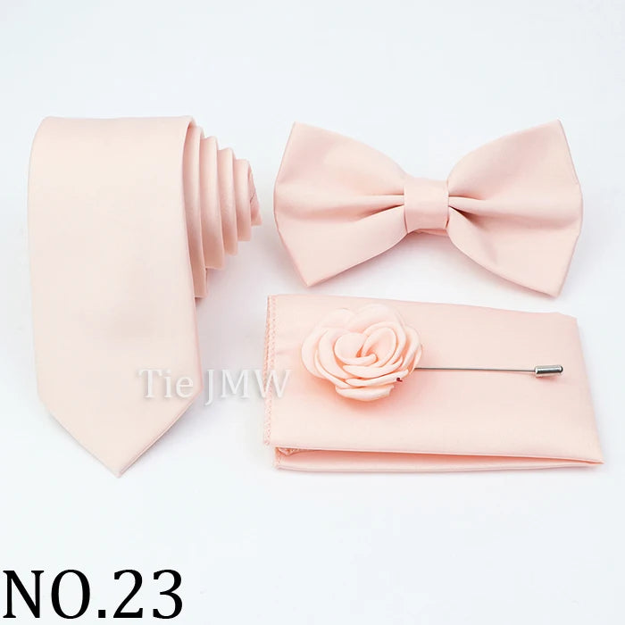 Hot Sale Pink Purple Sage Green Tie Set Polyester Necktie Bowtie Cufflink Brooch For Groom Suit Wedding Cravat Shirt Accessory