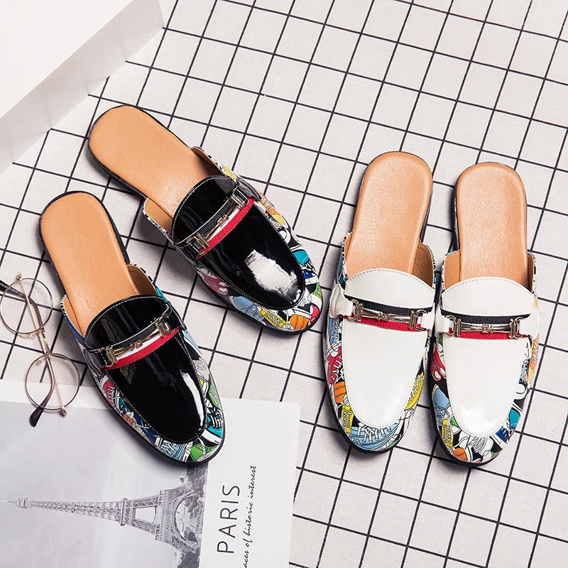 TINTINOS NEW Luxury Brand Summer 2024  White Half Drag Loafers Luxury Brand Men Shoes Casual Men's Party Shoes Leather Slip on Comfortable Slippers