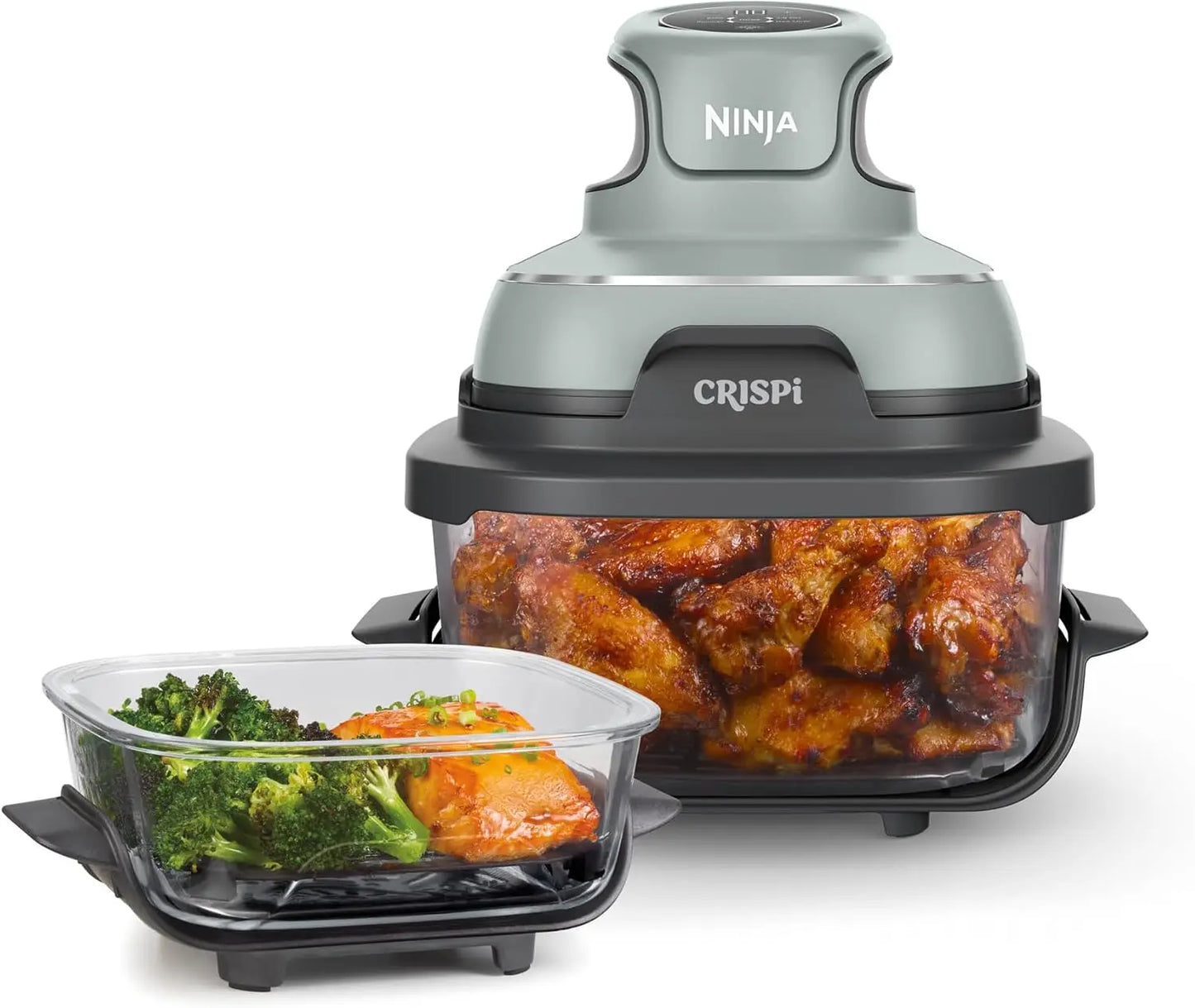 Crispi Air Fryer, Microwave, Freezer & Dishwasher Safe, Non Toxic Glass Portable Cooking System, 4 QT & 6 Cup Glass Containers