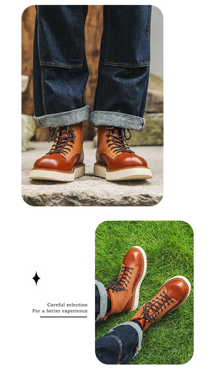 New Collection 2024-2025 Leather Boots Men's Retro Work Boots Lace Up Anti Slip Men's Boots Botas Masculino Chaussure Hommes Botas Para Hombre Botines Free gift after any purchase Free Laptop Stand