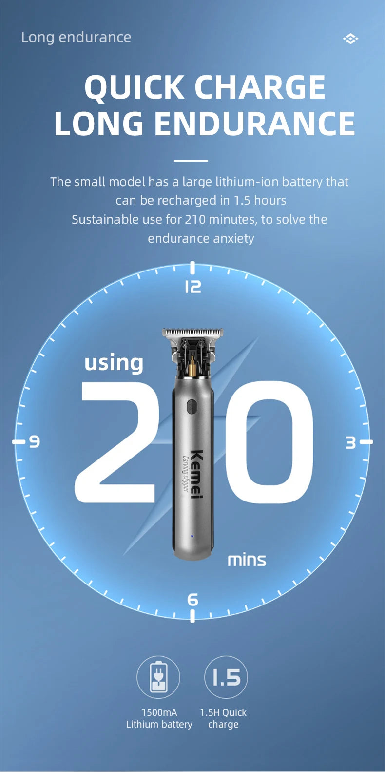 Kemei Mini Clippers Men's Beard Trimmer Zero Gapped T-Blade Hair Cutting Machine Cordless Professional clippers KM-1757