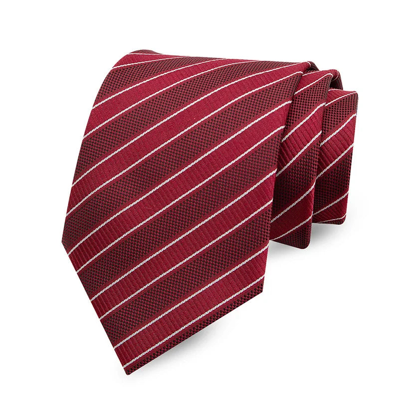 Luxury 8CM Mens Ties Necktie Red Color Stripes Ties For Man Groom Jacquard Woven Neck Tie For Business Wedding Party