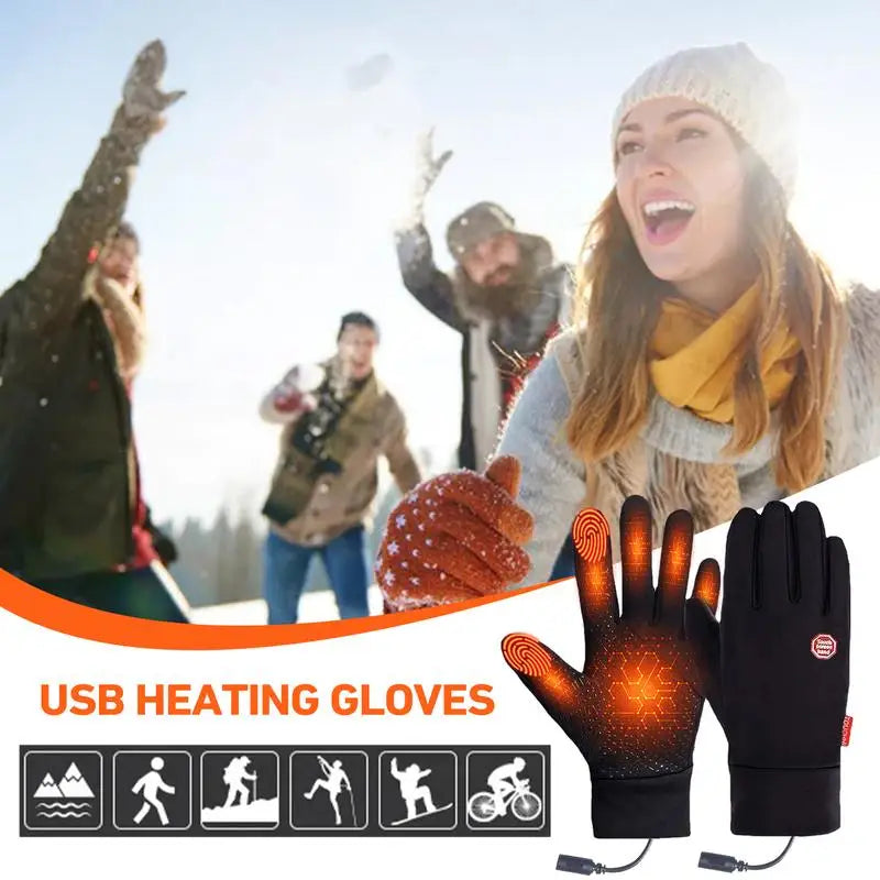 Heated Ski Gloves 1 Pair Rechargeable Fleece Thermal Gloves Cycling Accessories Hand Warmer For Motorcycling Running Riding
