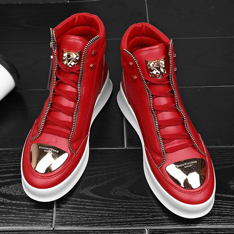 TINTINOS High Top Casual Shoes Men Sneakers 2024 Fashion Skateboard Shoes Leopard Platform Shoe Sport Training Shoes Men's Ankle Boots