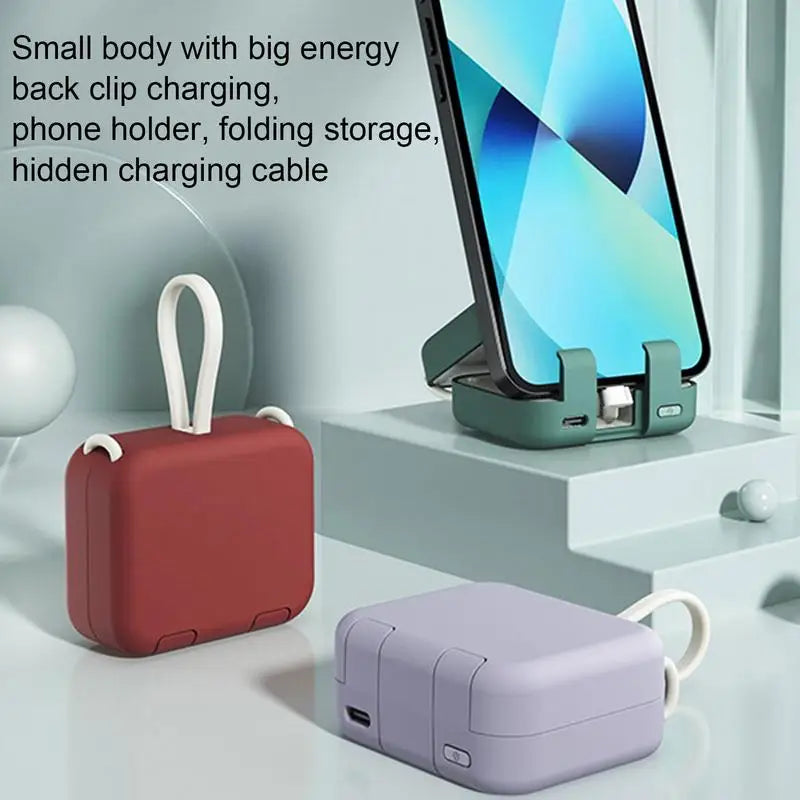 Small Portable Charger 4000mAh Portable Small Size Built-in Cable Power Bank Multifunctional External Battery Pack Fast