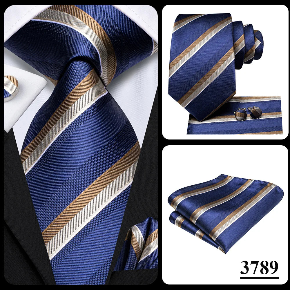 Our Brand  2025 Hi Tie Striped Sage Green Mens Fashion Necktie Handkerchief Cufflinks for Tuxedo Accessory Classic Silk Luxury Tie for Man Gift