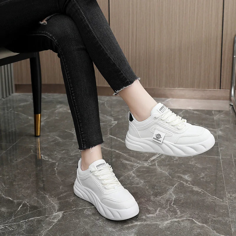 2024 New Chunky Women's Casual Flats Shoes Spring Trendy Comfortable Sneakers Youth Student Girls Board Shoes Small White Shoes