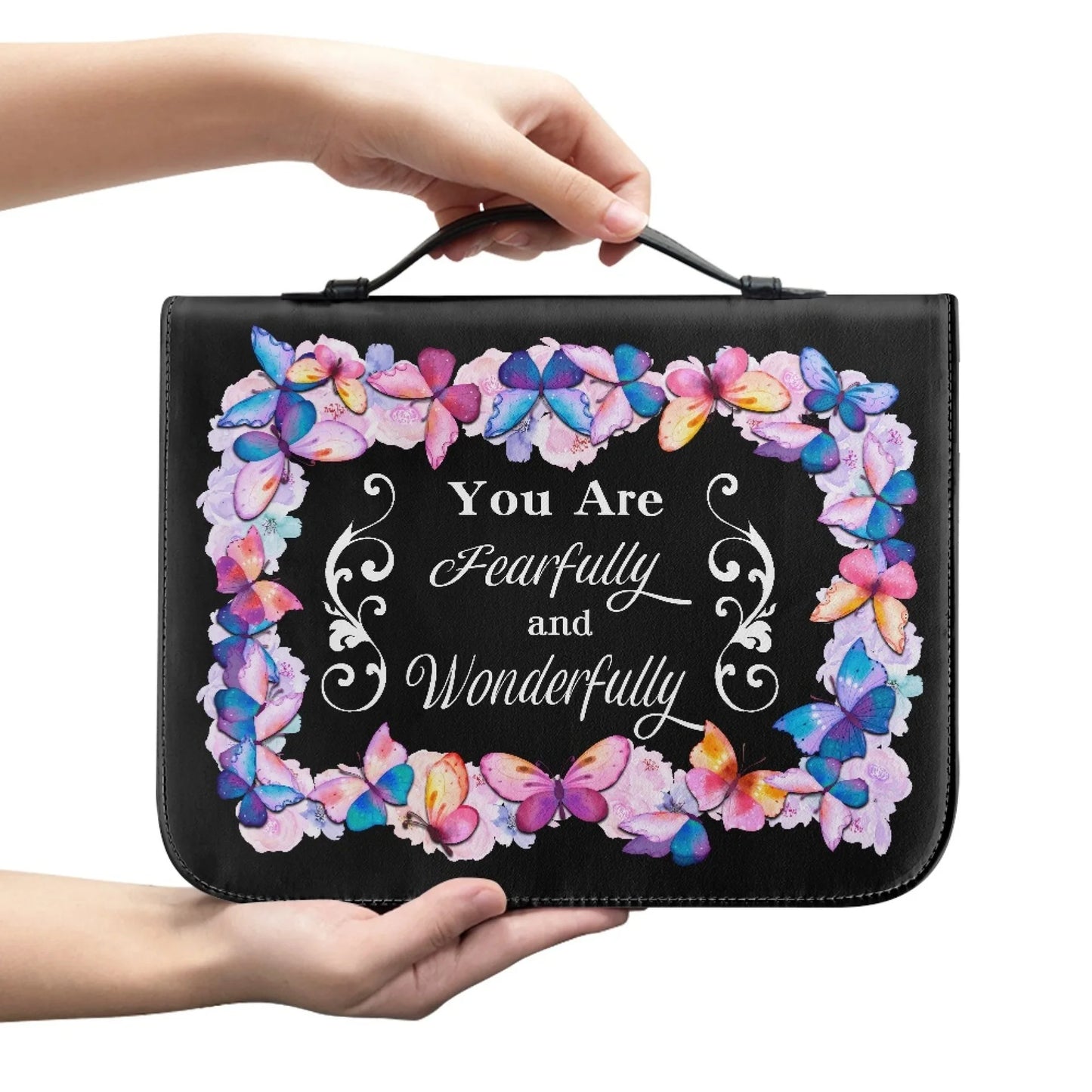 M Size Leather Cross Design Printed Book Bible Bag Student Travel Storage Bag One-handed Portable Storage Student Handbag