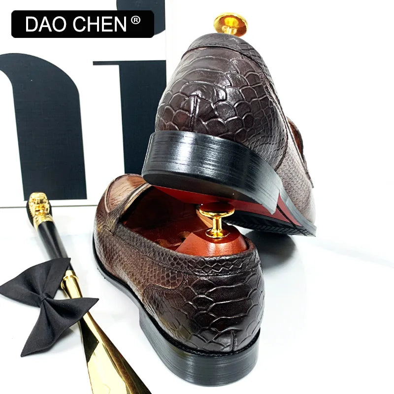 OUR 2025 NEW Collection LUXURY BRAND LEATHER SHOES BROWN BLACK SLIP ON SNAKE PRINT MEN'S CASUAL SHOES WEDDING OFFICE casual loafers men