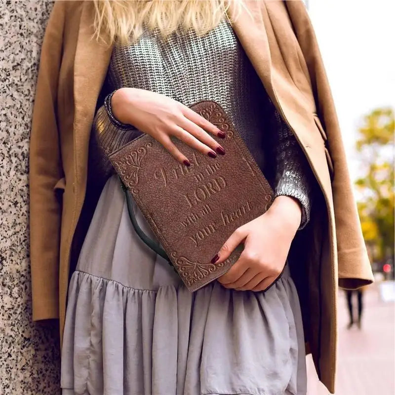 Vintage Bible Cover Carrying Case PU Leather Carrying Bag Protective Case Portable Carrying Book Case Church Bag With Handle