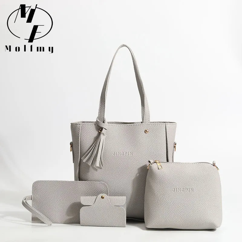 AMAZONY 4Pcs/Set Crossbody Shoulder Bag High Capacity Pattern PU Leather Shoulder Bags Wallet Purse Ladies Crossbody Bag for Women Girls