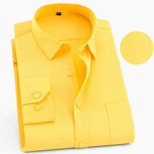 Plus Size 9XL 8XL Men's Business Casual Long Sleeved Shirt Classic Striped Male Social Dress Party Tuxedo Shirts Yellow Purple