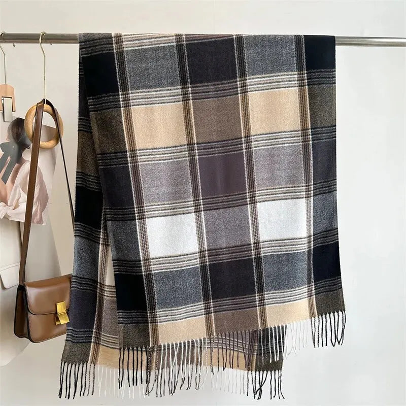 2025 Warm Plaid Cashmere Shawl Poncho Winter Scarf Luxury Print Blanket Pashmina Wraps Bufanda With Tassel Casual Stoled Echarpe