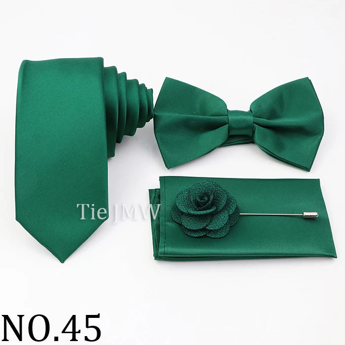 Hot Sale Pink Purple Sage Green Tie Set Polyester Necktie Bowtie Cufflink Brooch For Groom Suit Wedding Cravat Shirt Accessory