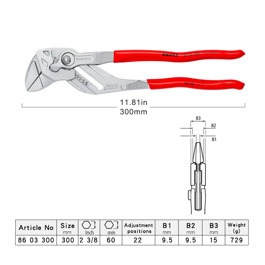 KNIPEX Pliers Wrench Chrome Plated Adjustable Plumbing Plier 8603125 8603150 8603180 8603250 8603300 8603400