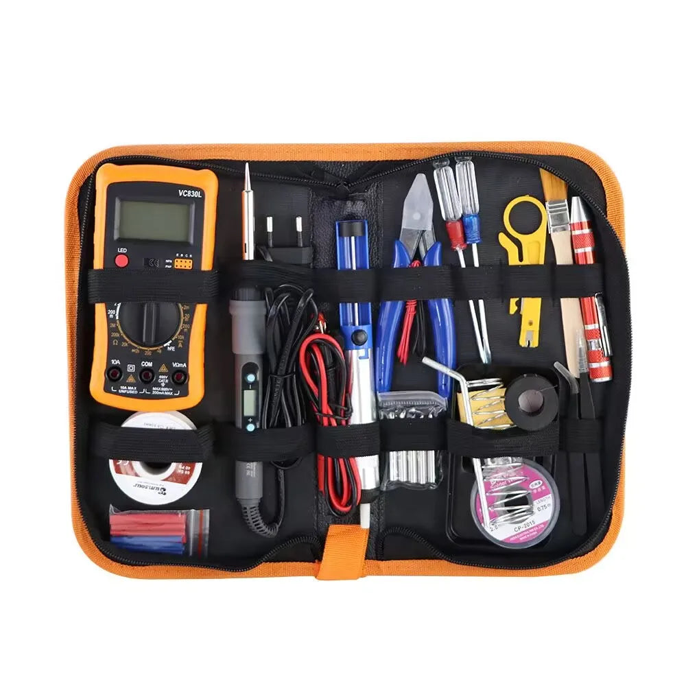 Gray 80W Digital Display Adjustable Temperature Electric Soldering Iron 110V / 220V Solder Welding Tools Bag Multimeter Kit