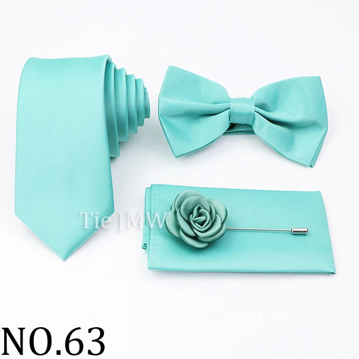 Hot Sale Pink Purple Sage Green Tie Set Polyester Necktie Bowtie Cufflink Brooch For Groom Suit Wedding Cravat Shirt Accessory