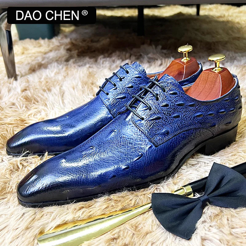 NEW 2024 ITALIAN MEN LEATHER SHOES BLUE BLACK CROCODILE SHOES LACE UP LUXURY MEN DRESS SHOES OFFICE WEDDING OXFORDS SHOES FOR MEN