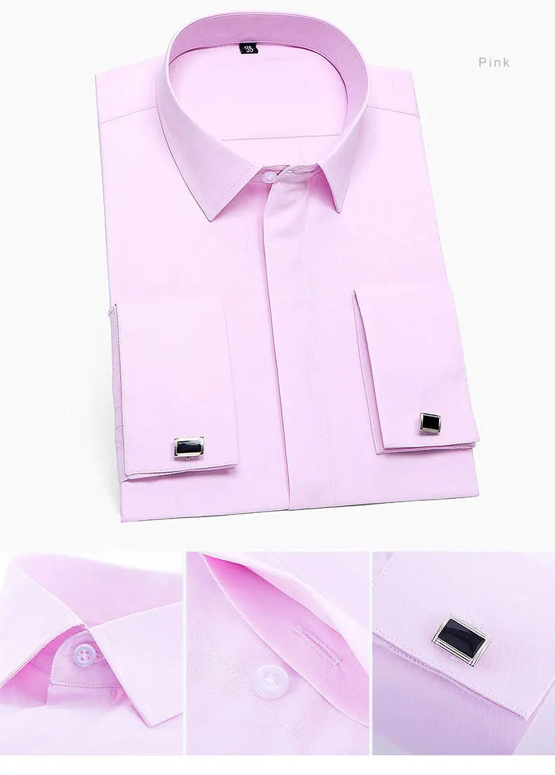 Brand NEW 2024-2025 Fashion Mens French Cufflinks Dress Shirts Long Sleeve Yellow White Blue Social Business Regular Fit Wedding Party Shirt For Man