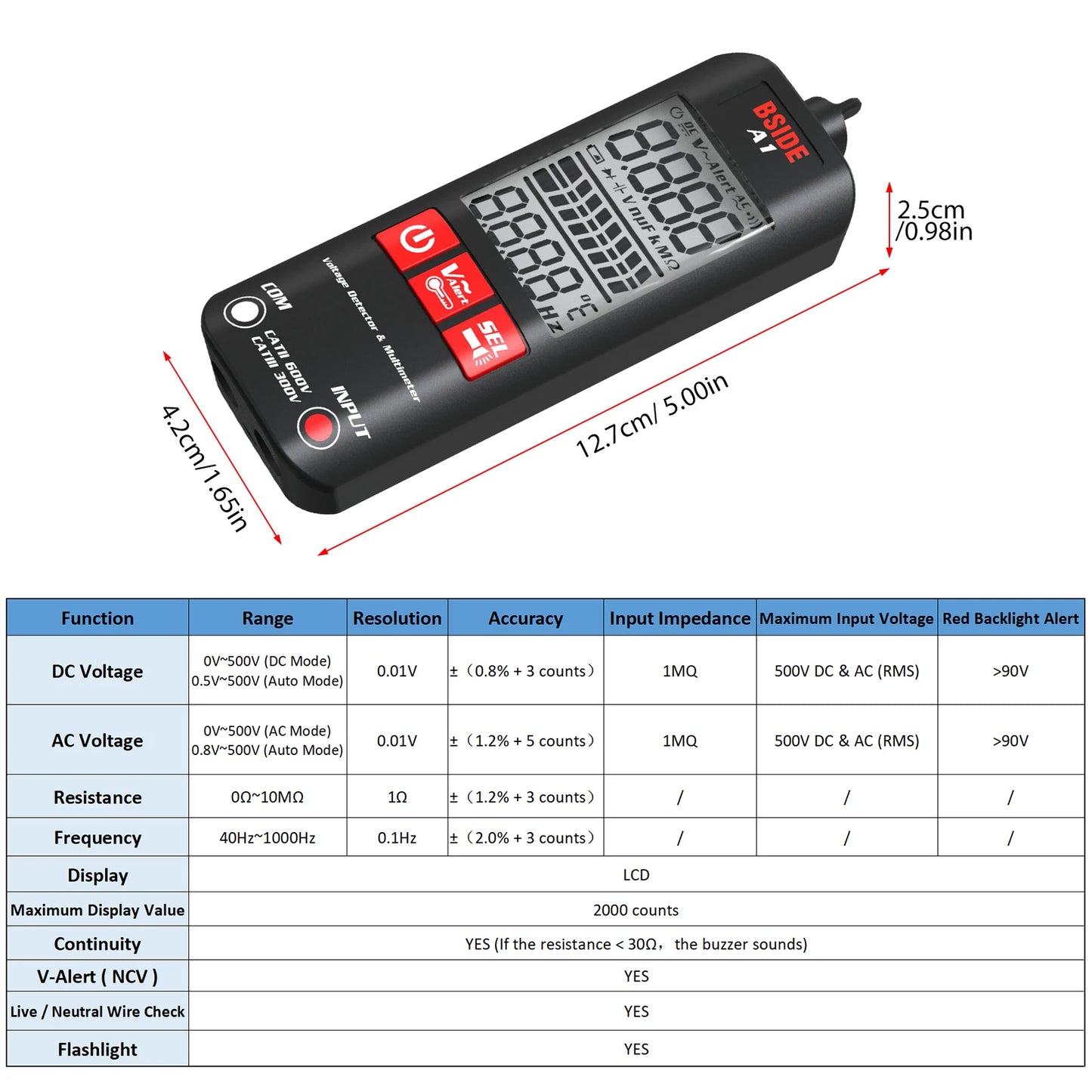 BSIDE A1X A1 Digital Multimeter Electric Test Pen With Flashlight Live Wire Recognition Meter Voltage Resistance Diode NCV Test