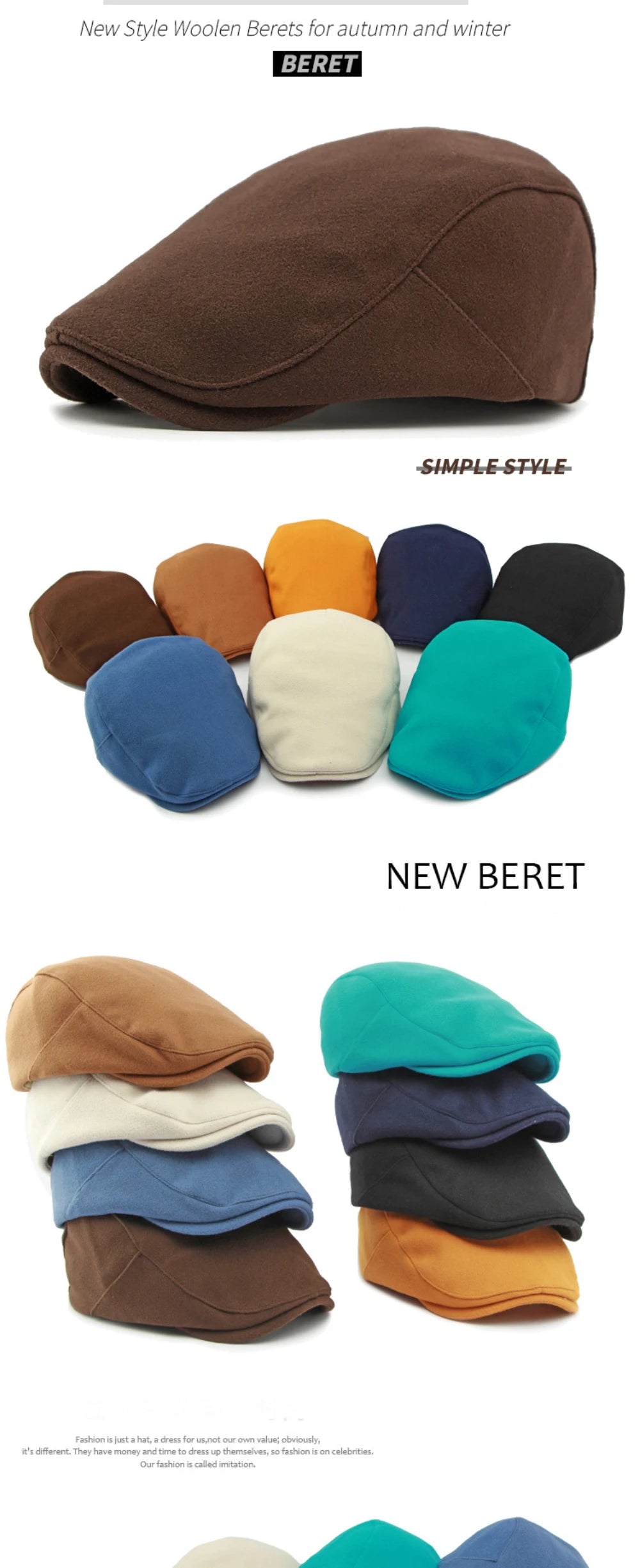 NEW 2025 Collections HT4292 Beret Cap Autumn Winter Cap Women Hat Solid Plain Artist Painter Beret Hat Adjustable   Flat Cap Men Wool Beret
