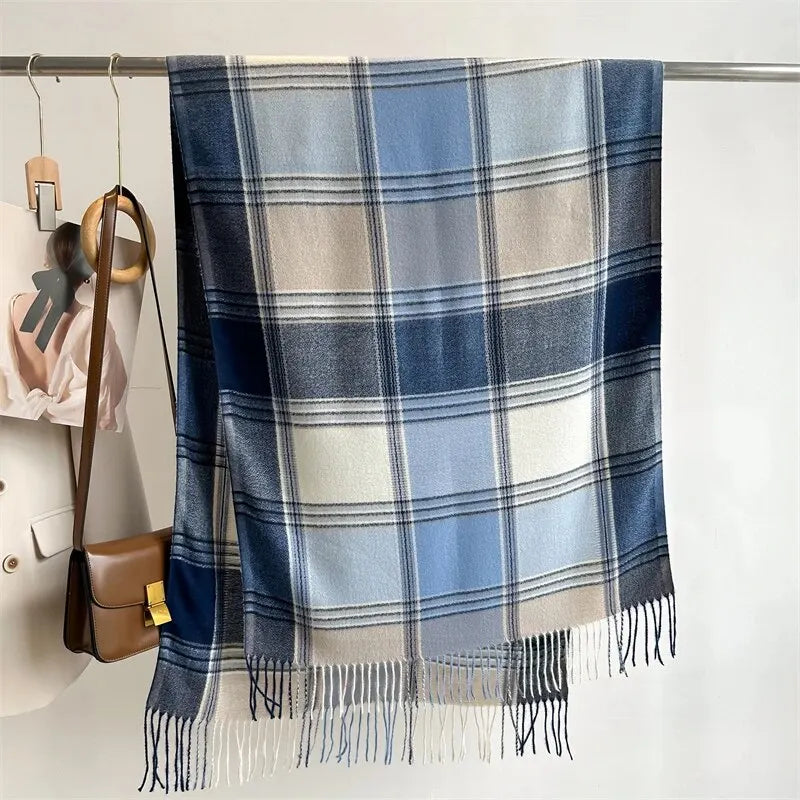 2025 Warm Plaid Cashmere Shawl Poncho Winter Scarf Luxury Print Blanket Pashmina Wraps Bufanda With Tassel Casual Stoled Echarpe