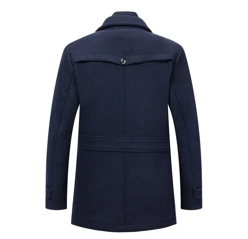 New Collection 2024-2025 Winter Mens Woollen Jacket High-quality Business Casual Jackets Male Long Style Stand Collar Solid Color Thicken Warm Wool Coats