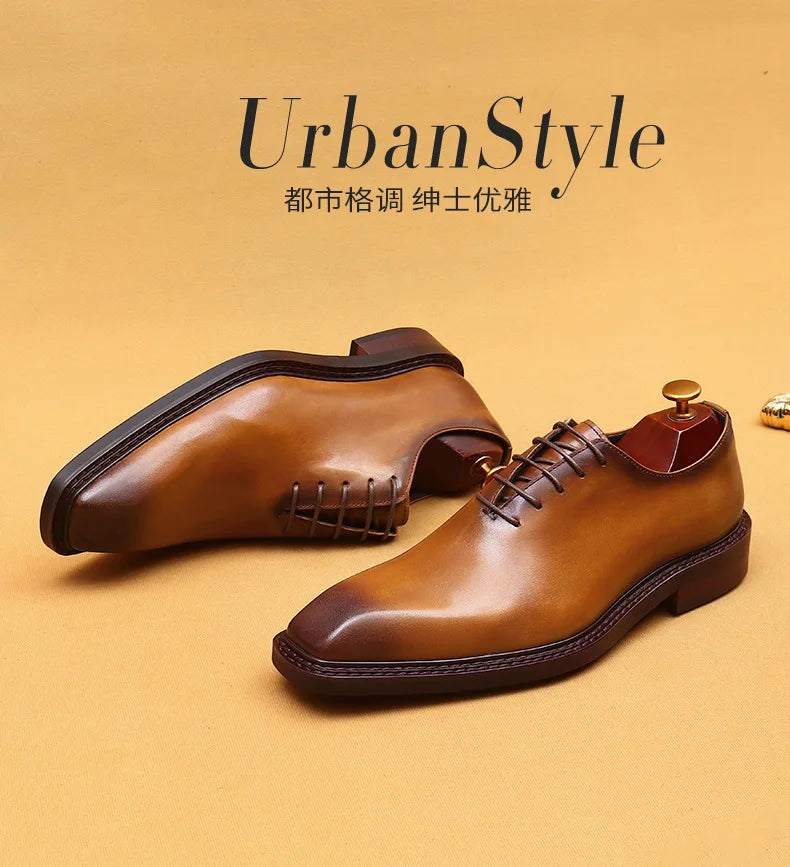 Handmade Mens Wedding Oxford Shoes Brown Genuine Leather Brogue Men's Dress Shoes Lace Up Business Formal Shoes for Men