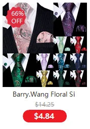 Fashion Mens Ties Set Silk Gray Black Silver White Striped Plaid Solid Paisley Floral Neck Tie Hankderchief Cufflinks Barry·Wang