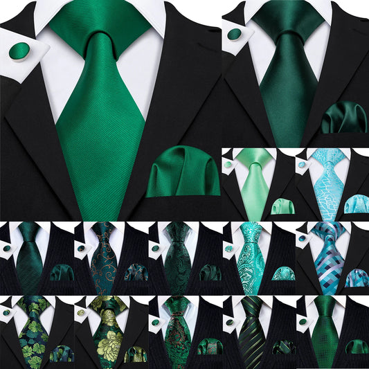 Amazony Epic Green Silk Mens Tie Hanky Cufflinks Set Mint Grass Teal Bottle Sage Pea Green Necktie For Male Wedding Business Party