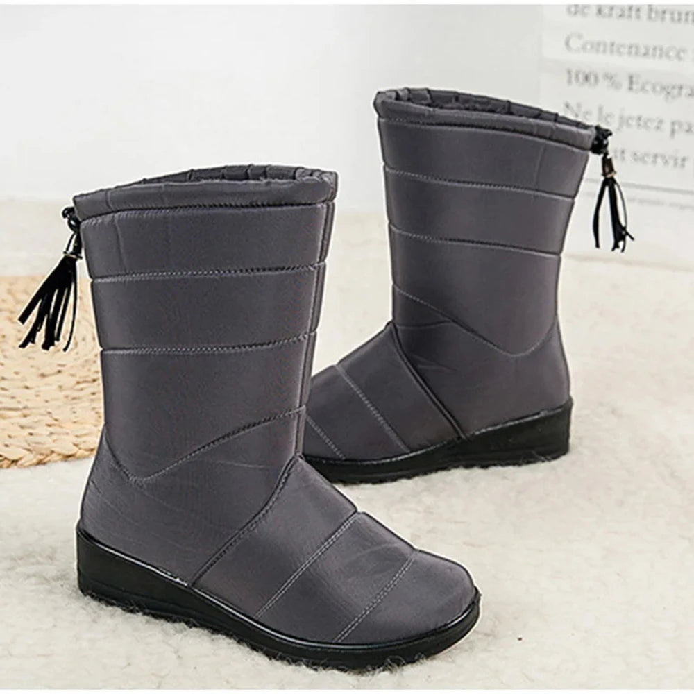 Winter Boots Women's Mid-Calf Snow Boots Women Shoes Wedges Keep Warm Fur Female Boot Shoes Chaussure Femme Botines Mujer 2024