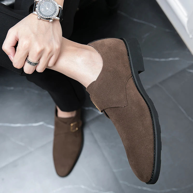 NEW 2024-2025 Fashion Luxury Brand Designer black Brown suede Monk Strap Shoes For Men Formal Wedding Dress Homecoming Sapatos Tenis Masculino