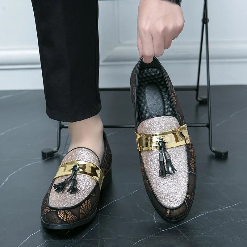 New 2025  Loafers for Men Flock Embroider Tassel Casual Shoes Slip-On Breathable Handmade Mens Dress Shoes Size 38-47